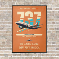 Thumbnail for Boeing 737-300 Classic vertical canvas print - framed - orange background