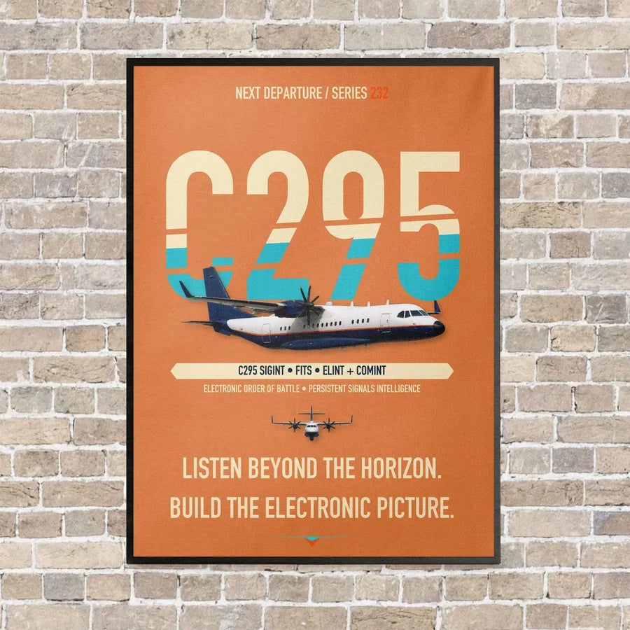 Airbus C295 SIGINT vertical canvas print - framed - orange background