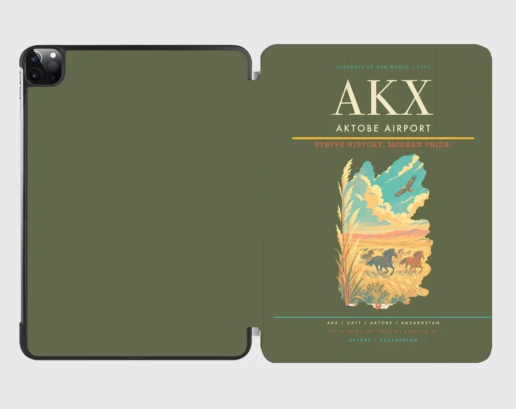 Aktobe Airport (AKX) design on green army ipad tablet case