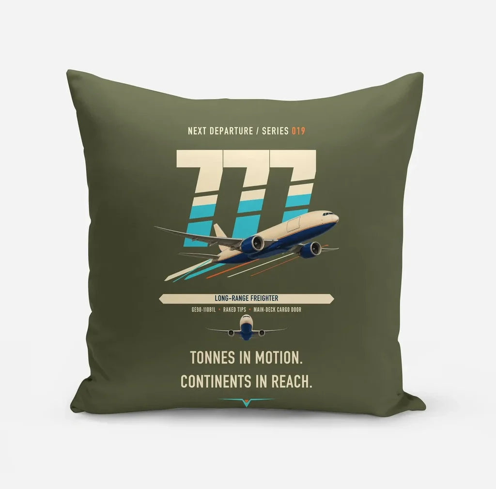 Boeing 777F design on green army pillow
