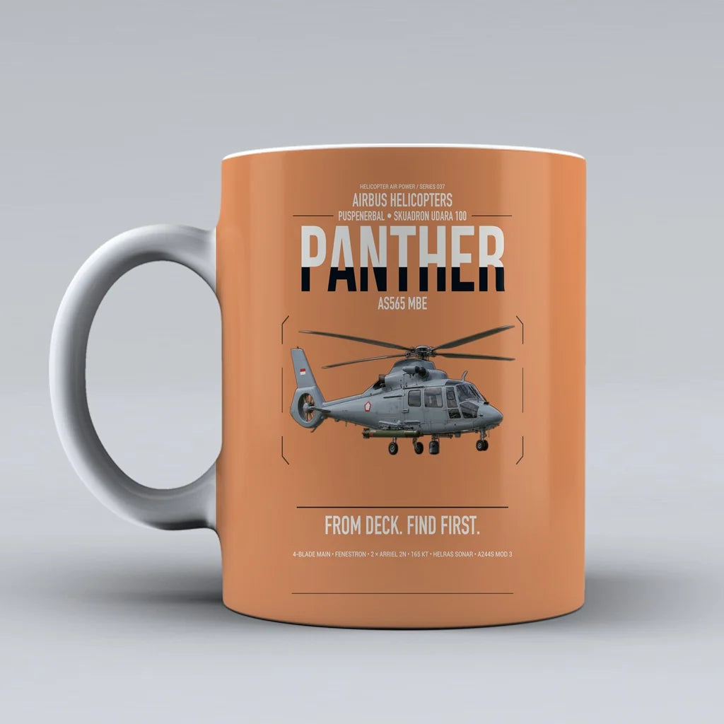 Airbus Helicopters AS565 MBe Panther design on orange ceramic mug, double-side print