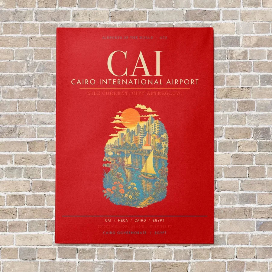 Cairo International Airport CAI - Canvas Framed - Red