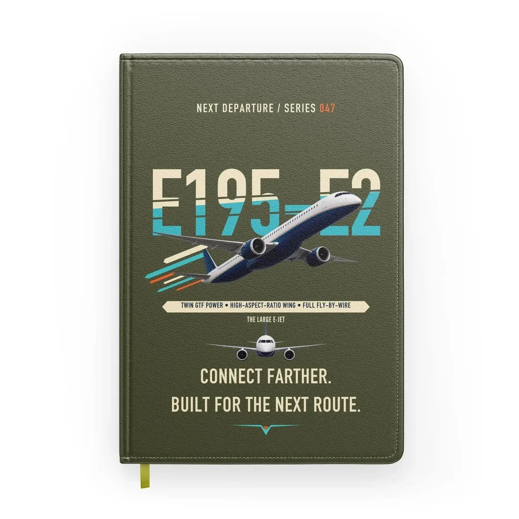 Embraer E195-E2 design on green army notebook