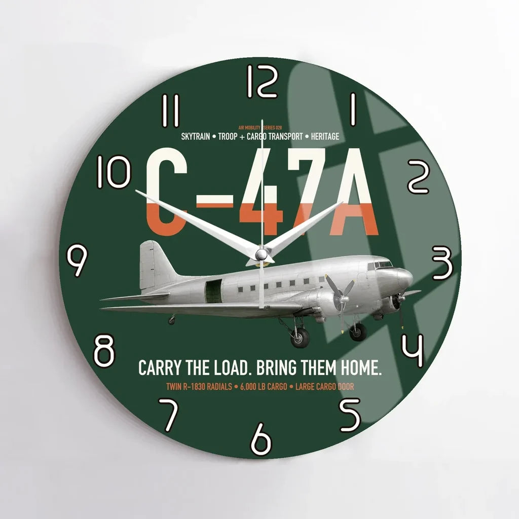 C-47A Skytrain design on dark green no frame wall clock