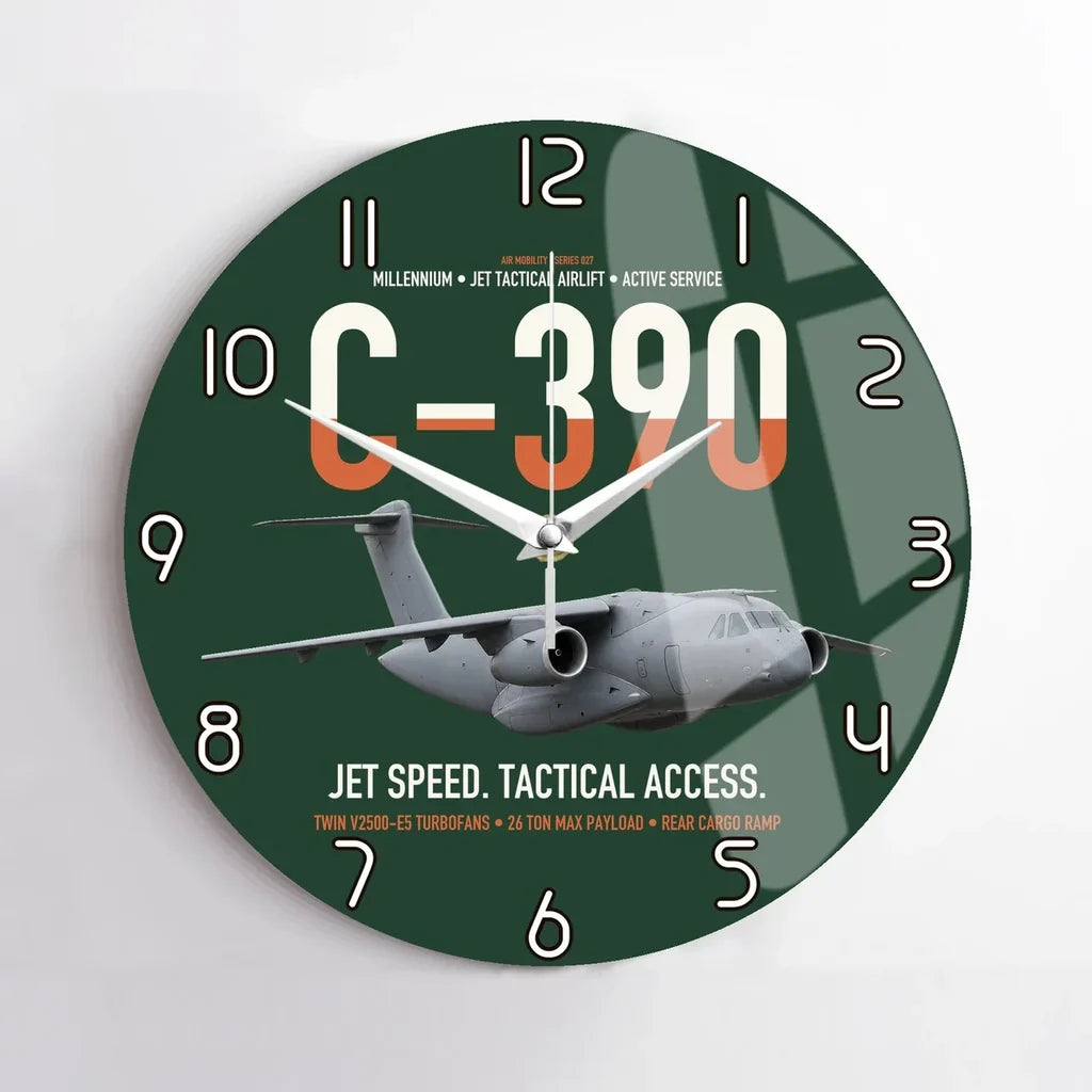 C-390 Millennium design on dark green no frame wall clock