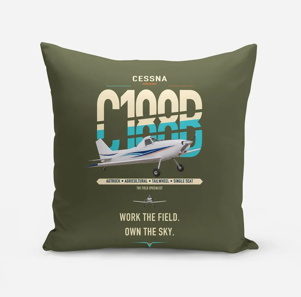 Cessna A188B AgTruck design on green army pillow
