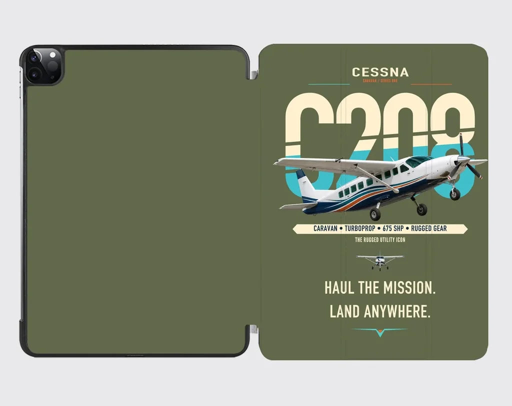 Cessna 208 Caravan design on green army ipad tablet case