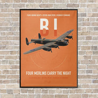 Thumbnail for Avro Lancaster B I vertical canvas print - framed - orange background