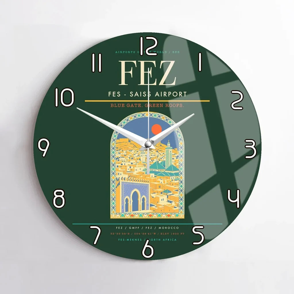 Fes (FEZ) design on dark green no frame wall clock