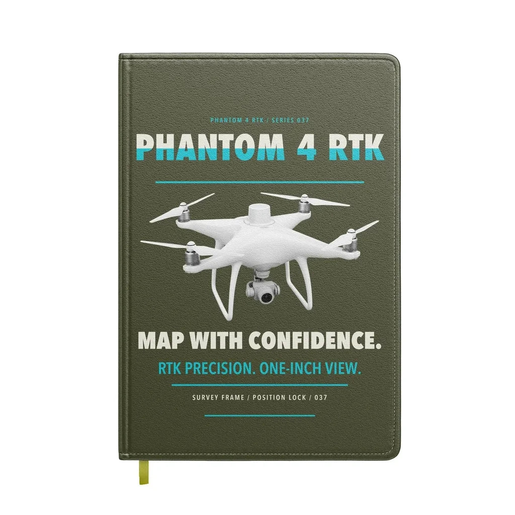 DJI Phantom 4 RTK design on green army notebook