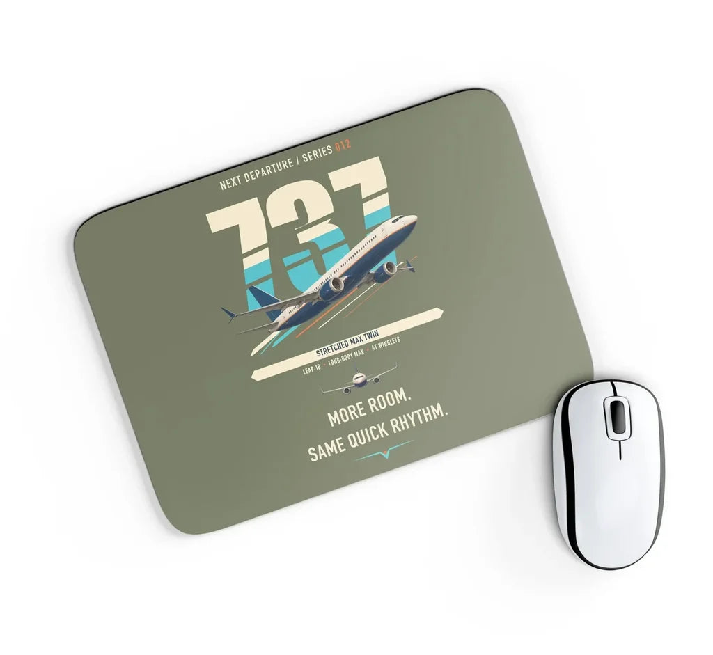 Boeing 737 MAX 9 design on green army rectangle mouse pad