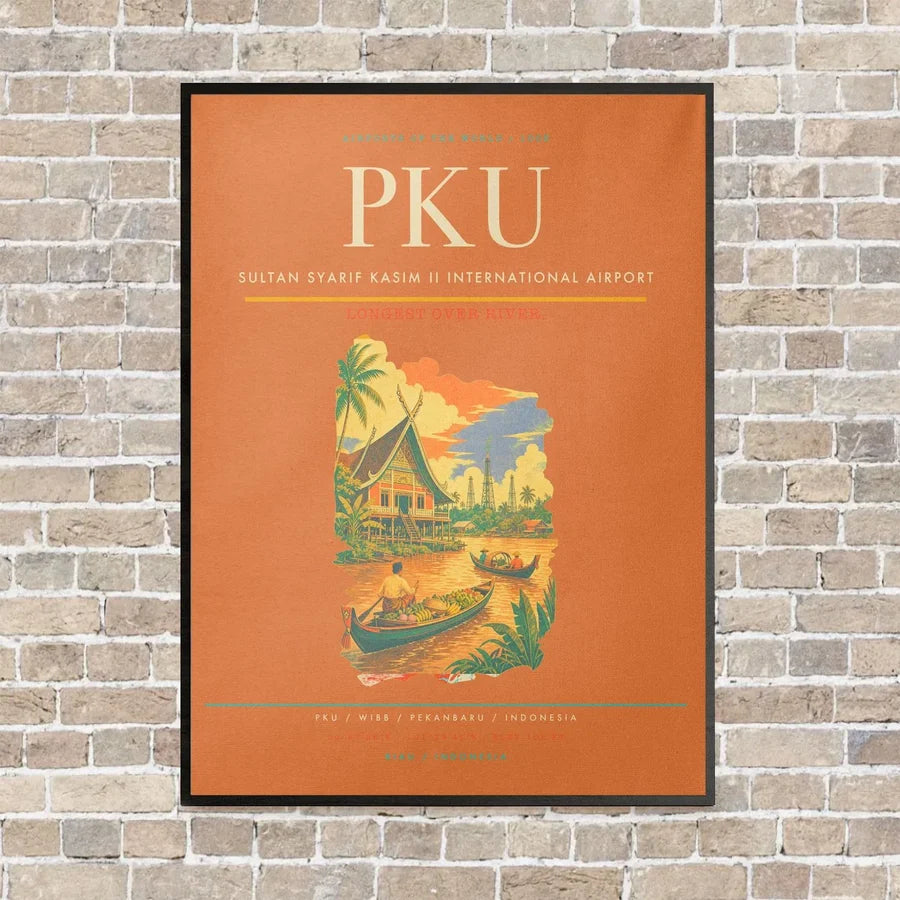 Sultan Syarif Kasim II International Airport PKU vertical canvas print - framed - orange background