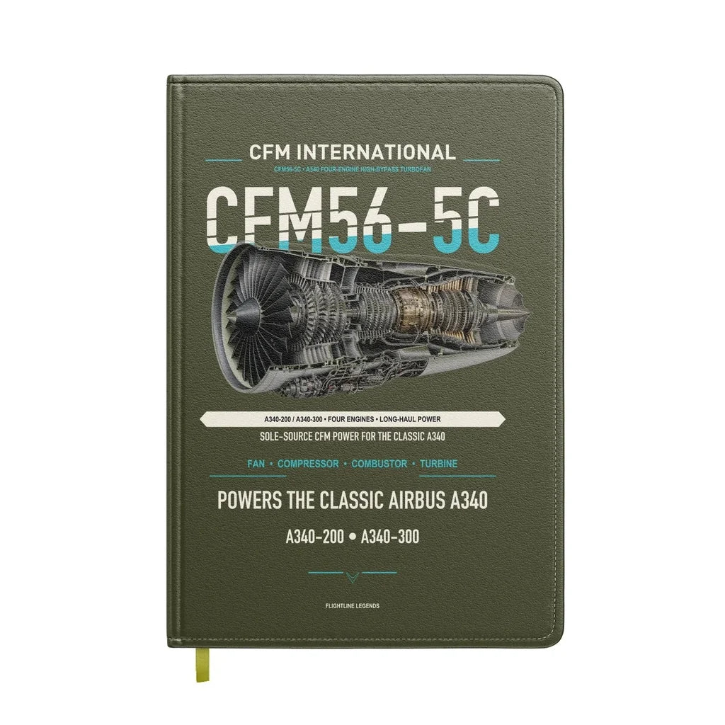 CFM56-5C design on green army notebook
