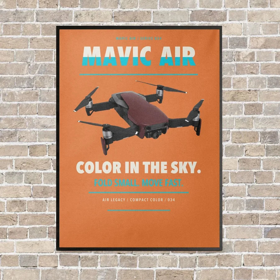 DJI Mavic Air vertical canvas print - framed - orange background