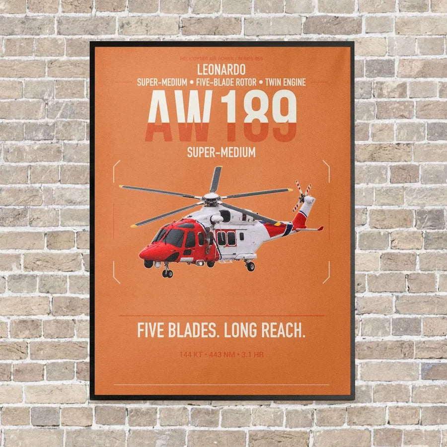 Leonardo AW189 vertical canvas print - framed - orange background