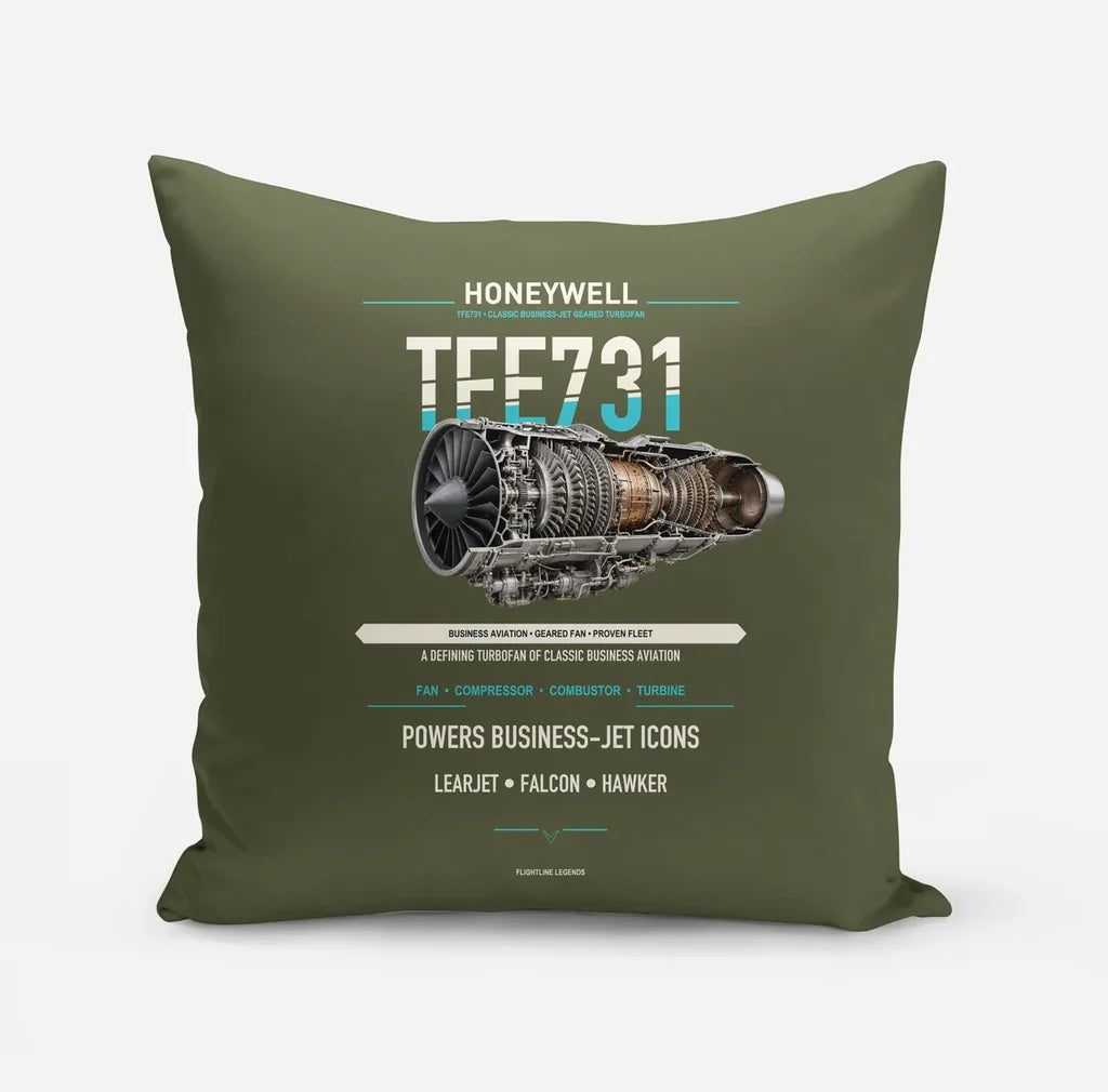 TFE731 design on green army pillow