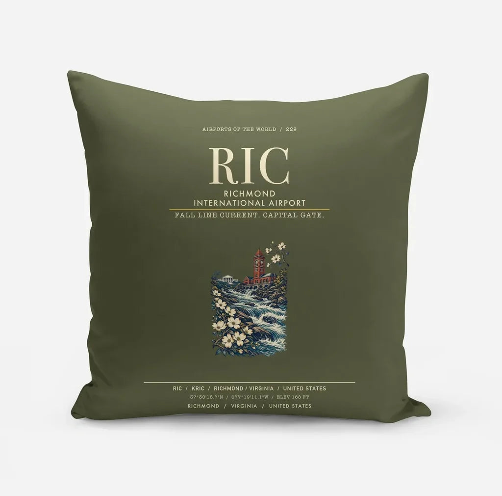 Richmond International Airport (RIC) design on green army pillow