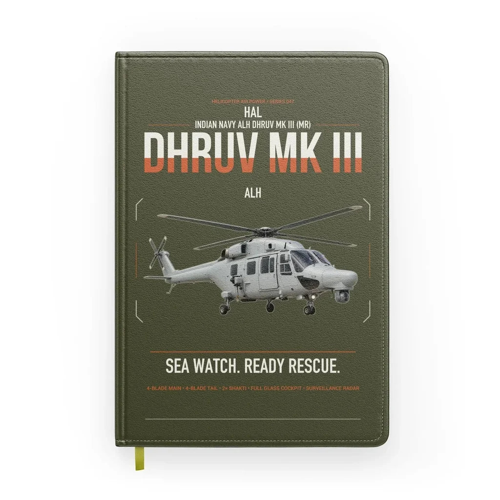 HAL ALH Dhruv Mk III design on green army notebook