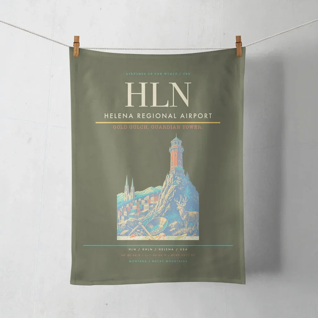 Helena Regional Airport (HLN) design on green army towel