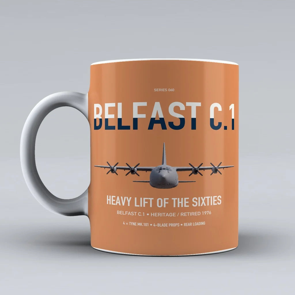 Short Belfast C.1 design on orange ceramic mug, double-side print