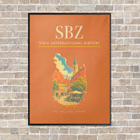 Thumbnail for Sibiu International Airport SBZ vertical canvas print - framed - orange background