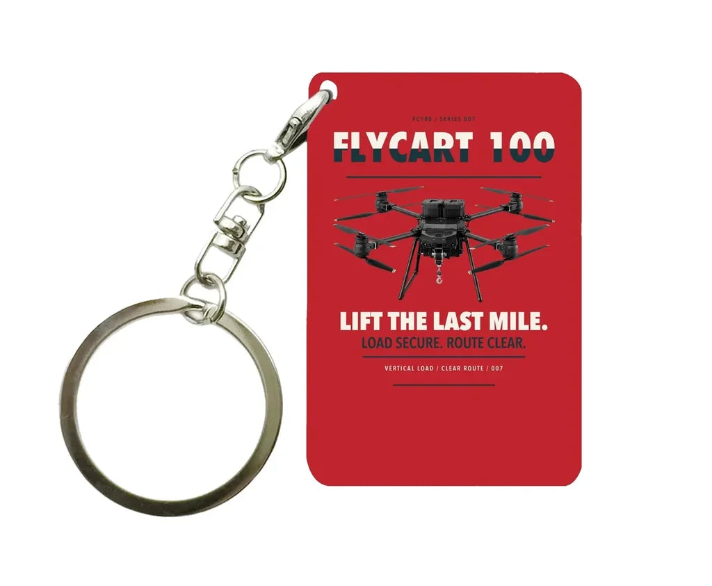DJI FlyCart 100 Key Chain design on red key chain