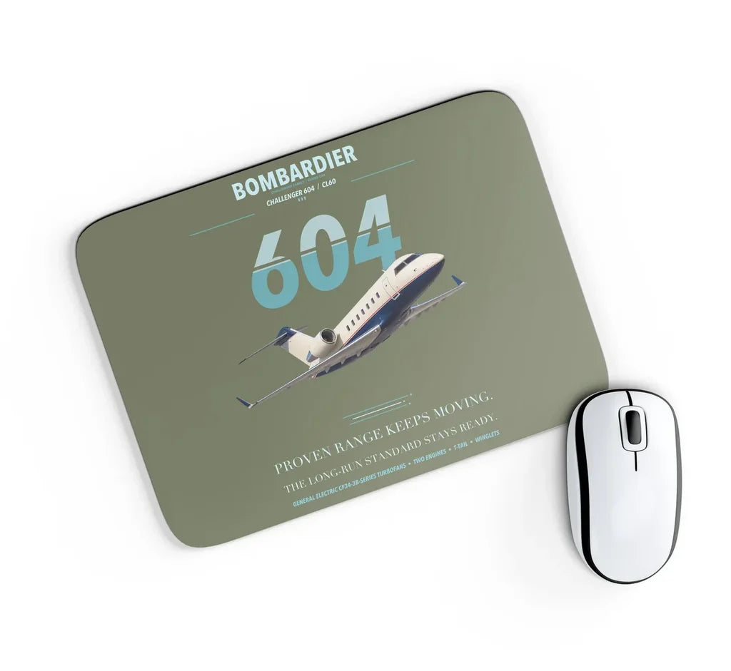 Bombardier Challenger 604 design on green army rectangle mouse pad