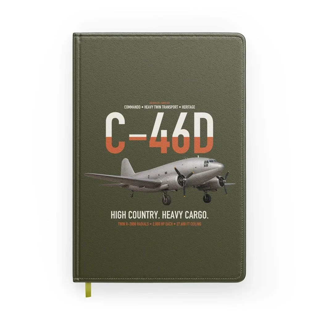 C-46D Commando design on green army notebook