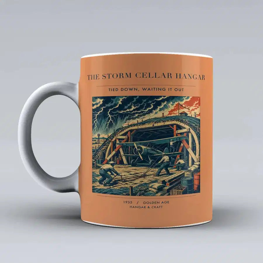 VINTAGE G4244 - The Storm Cellar Hangar - Ceramic Mug design on orange