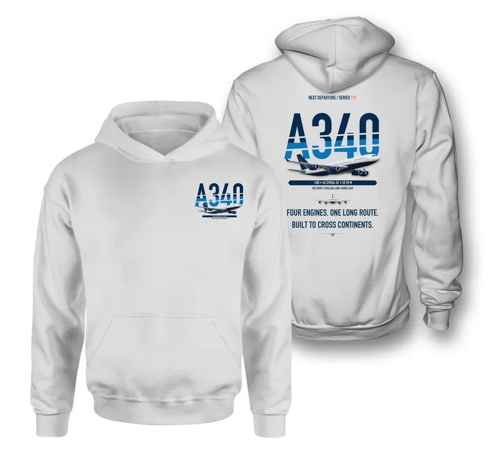 Airbus A340-200 design on white hoodie