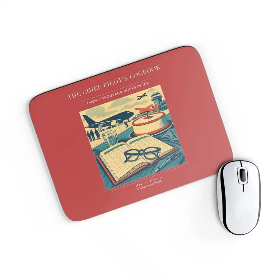 VINTAGE G4426 - The Chief Pilot's Logbook - Designed Mouse Pads design on red rectangle