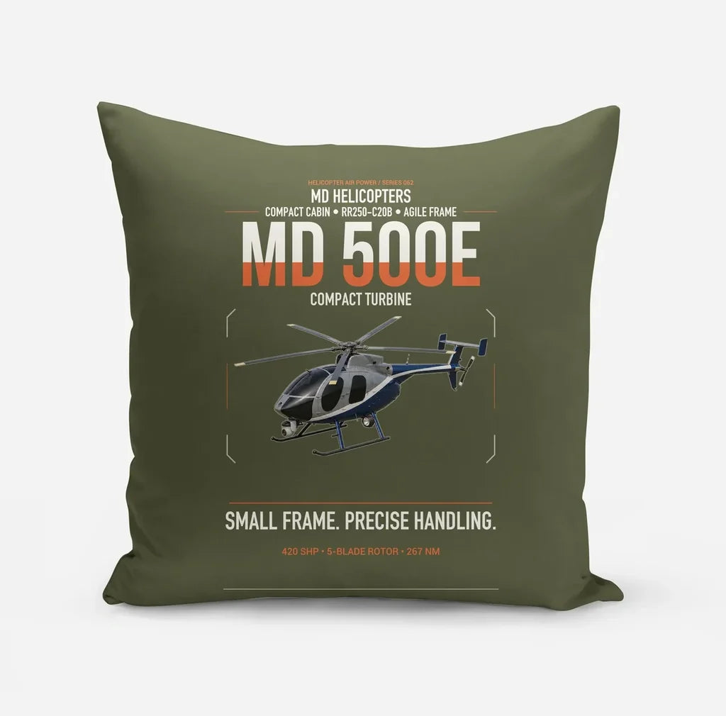 MD Helicopters MD 500E design on green army pillow