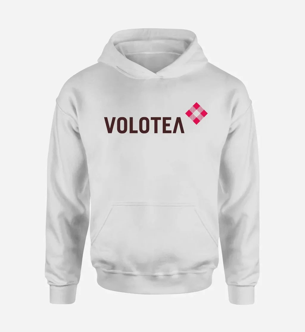 Volotea Airlines logo printed on white hoodie