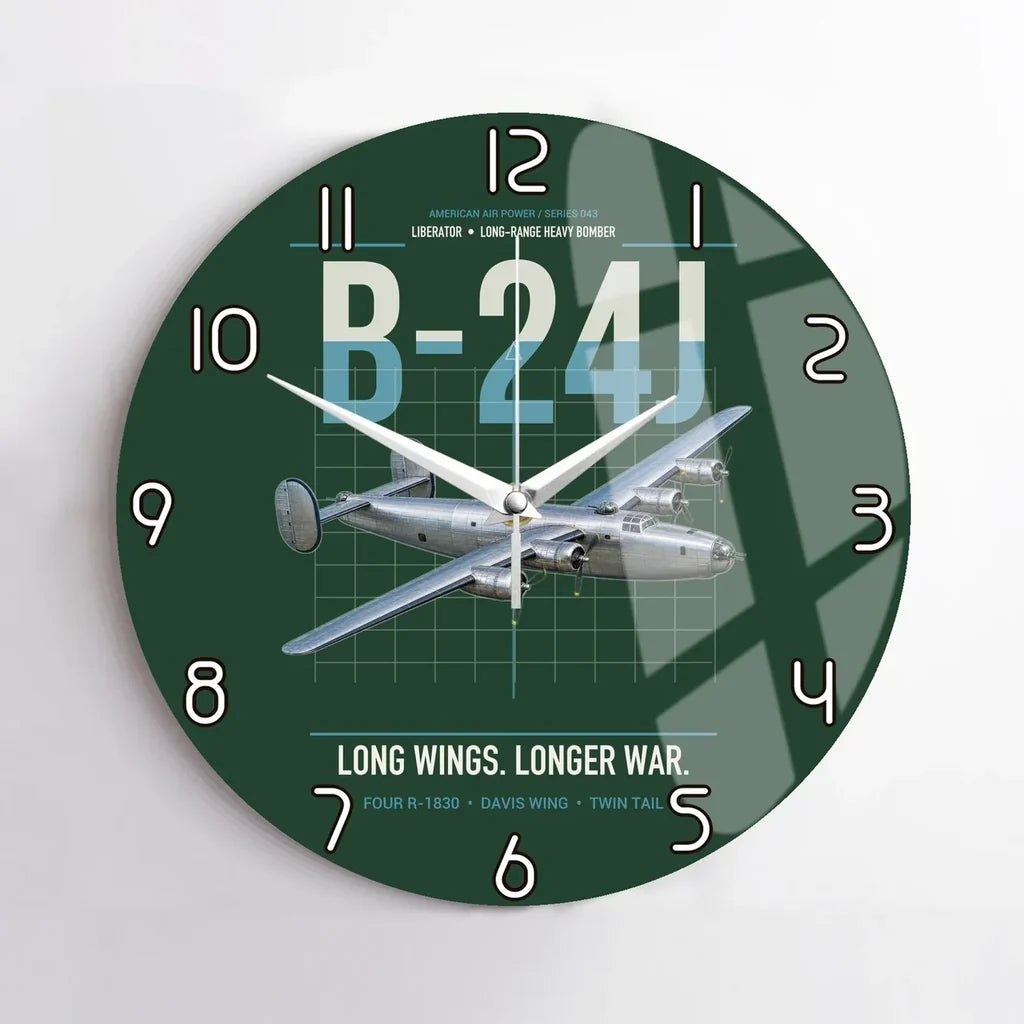 B-24J Liberator design on dark green no frame wall clock