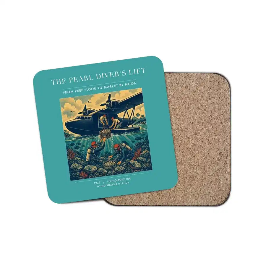 The Pearl Diver's Lift - Designed Coasters design on turquoise 1-piece
