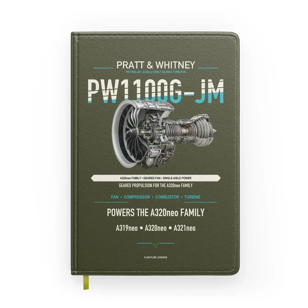PW1100G-JM design on green army notebook