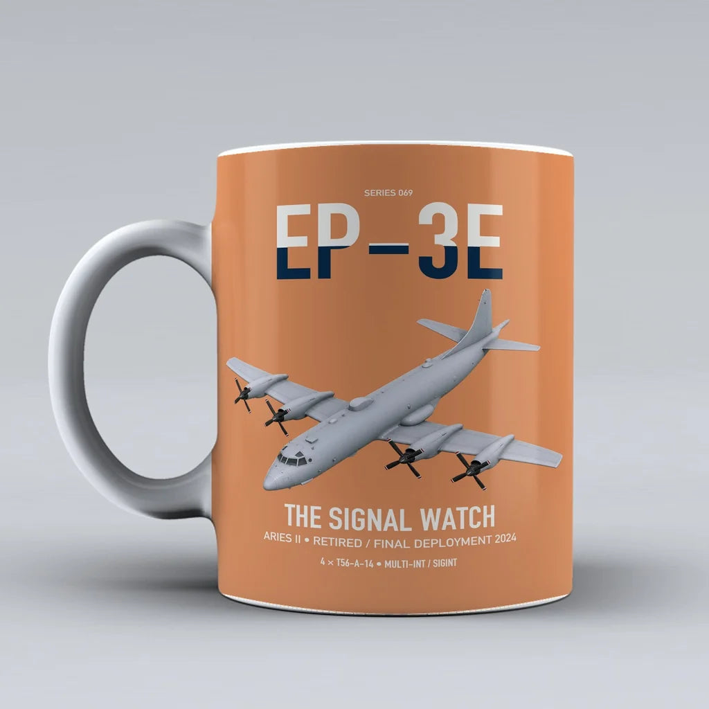 EP-3E ARIES II design on orange ceramic mug, double-side print
