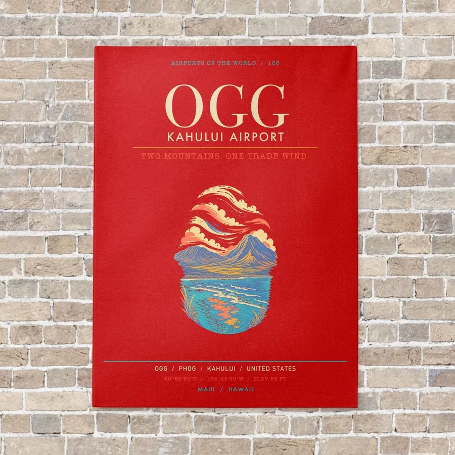 Kahului Airport OGG - Canvas Framed - Red