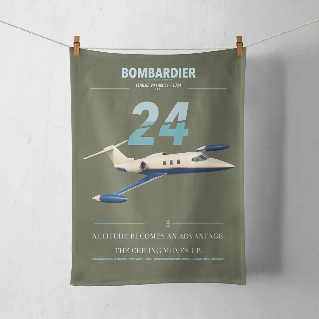 Bombardier Learjet 24 design on green army towel