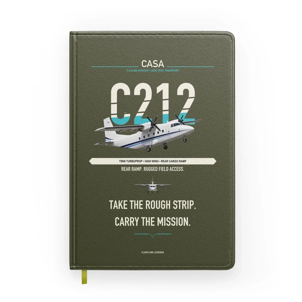 CASA C-212-400 Aviocar design on green army notebook