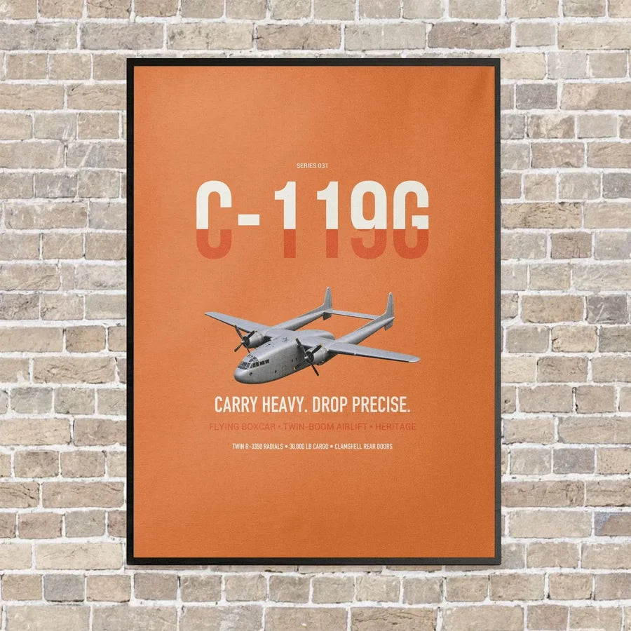 C-119G Flying Boxcar vertical canvas print - framed - orange background