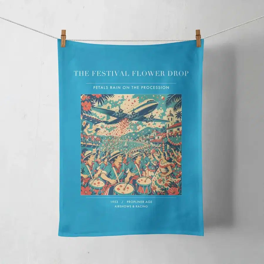 VINTAGE G4406 - The Festival Flower Drop - Designed Towels design on turquoise