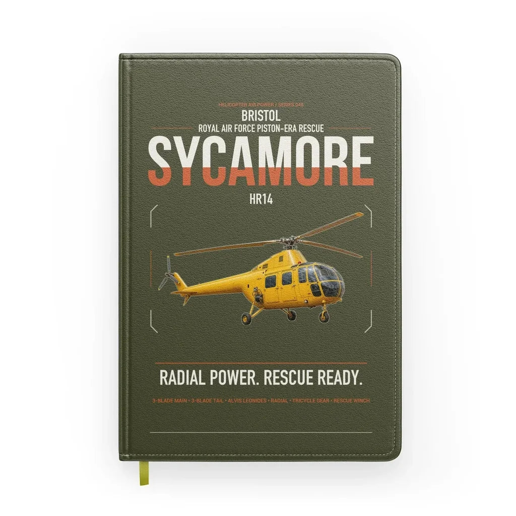 Bristol Sycamore HR14 design on green army notebook