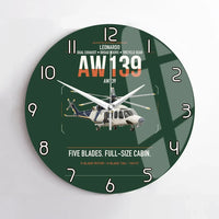 Thumbnail for Leonardo AW139 design on dark green no frame wall clock