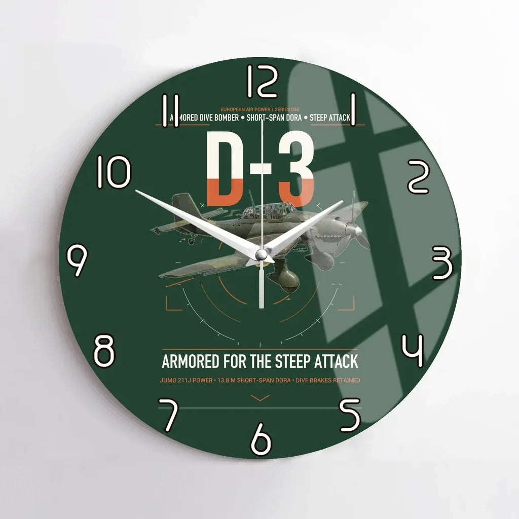 Junkers Ju 87D-3 design on dark green no frame wall clock