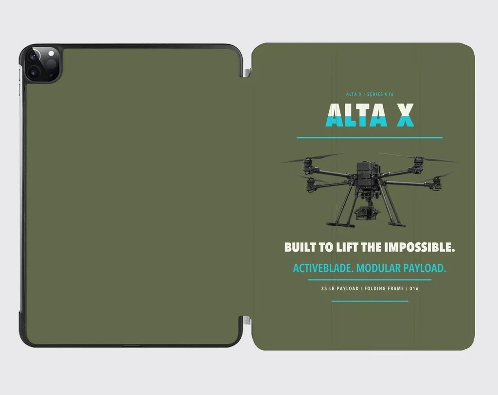 Freefly Alta X design on green army ipad tablet case