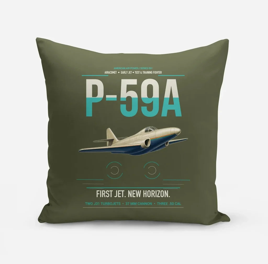 P-59A Airacomet design on green army pillow