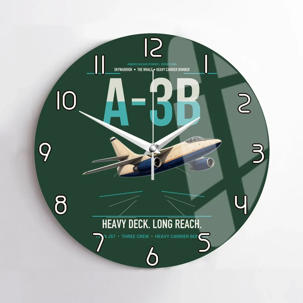 A-3B Skywarrior design on dark green no frame wall clock