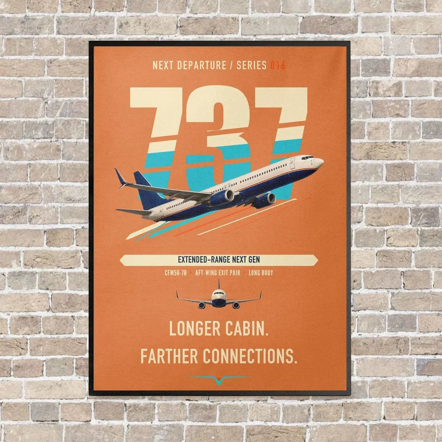 Boeing 737-900ER vertical canvas print - framed - orange background