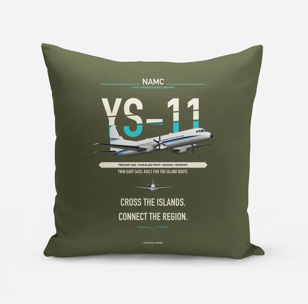 NAMC YS-11A design on green army pillow